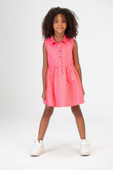 Girls Doted Knee Length Fabric Cut Dress In Pink