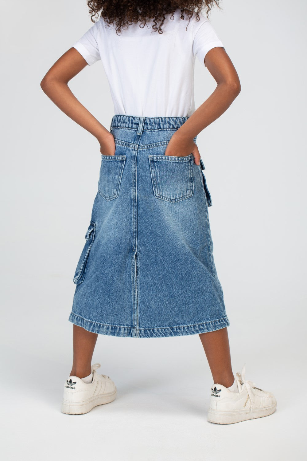Girls Slouchy Jeans Skirt With A Trendy Pocket And A Unique Cut