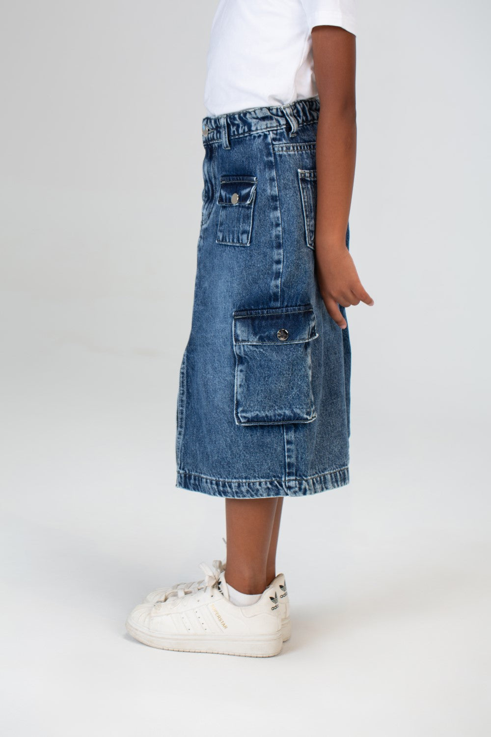 Girls Slouchy Jeans Skirt With A Trendy Pocket And A Unique Cut