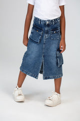 Girls Slouchy Jeans Skirt With A Trendy Pocket And A Unique Cut