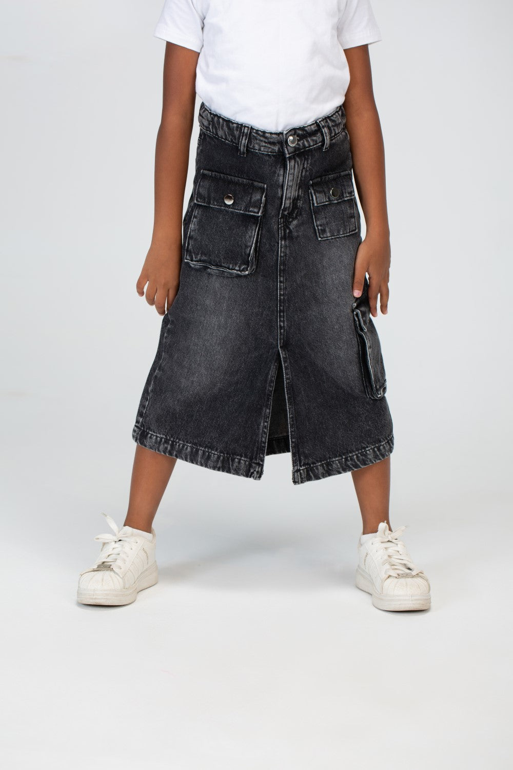 Girls Slouchy Jeans Skirt With A Trendy Pocket And A Unique Cut