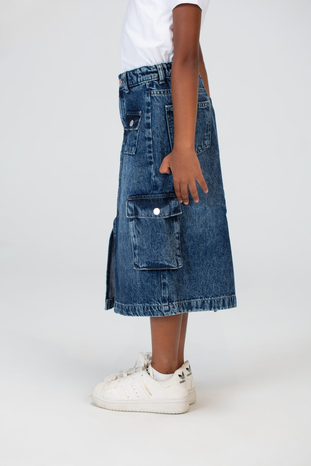 Girls Slouchy Jeans Skirt With A Trendy Pocket And A Unique Cut