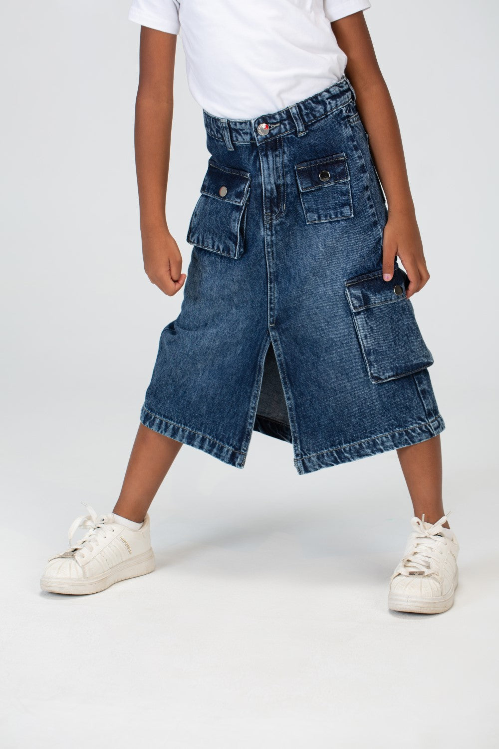 Girls Slouchy Jeans Skirt With A Trendy Pocket And A Unique Cut