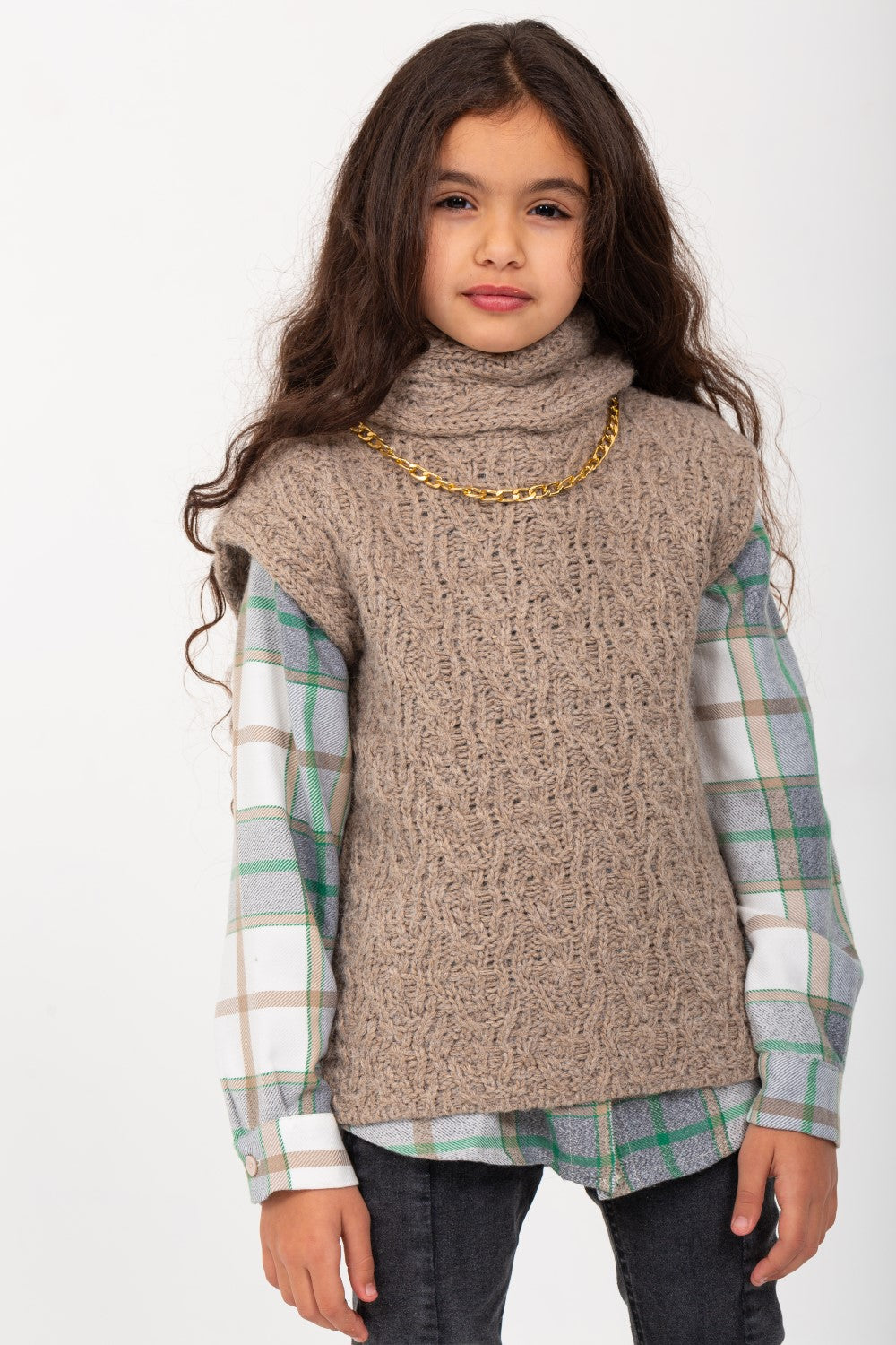 Girl's Long Sleeve Wool High Neck Regular Fit Outfit With under Shirt
