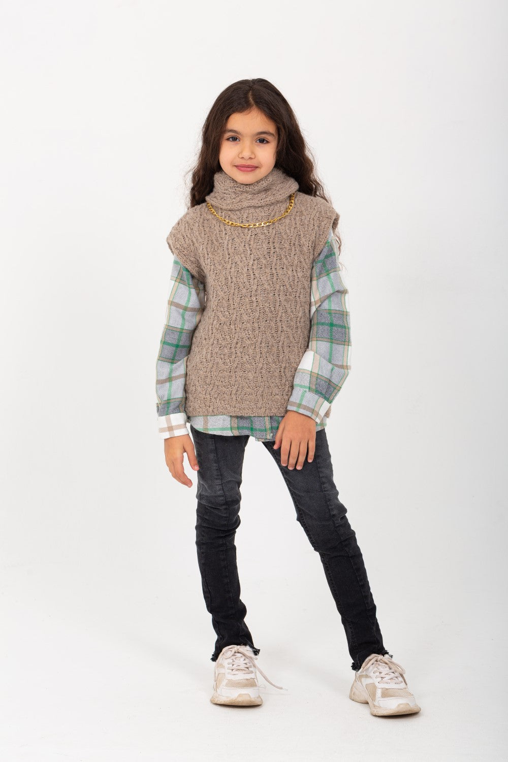Girl's Long Sleeve Wool High Neck Regular Fit Outfit With under Shirt