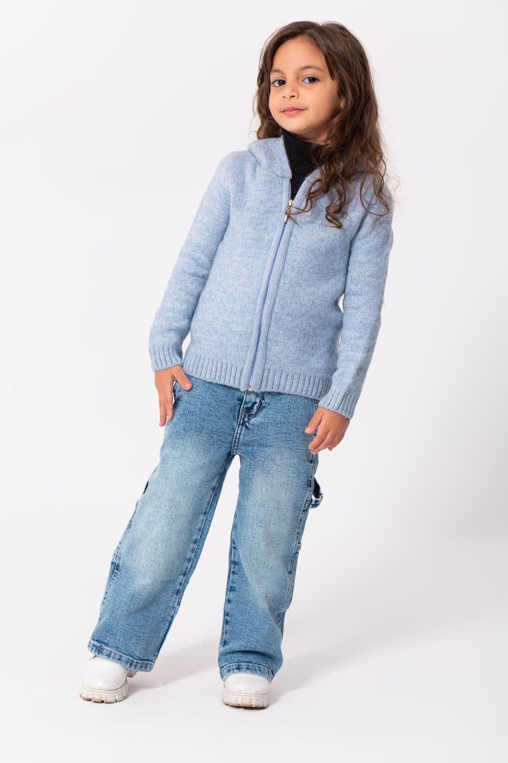 Girl's Regular Fit Full Zipper Unique Style Wool Hooded Pullover