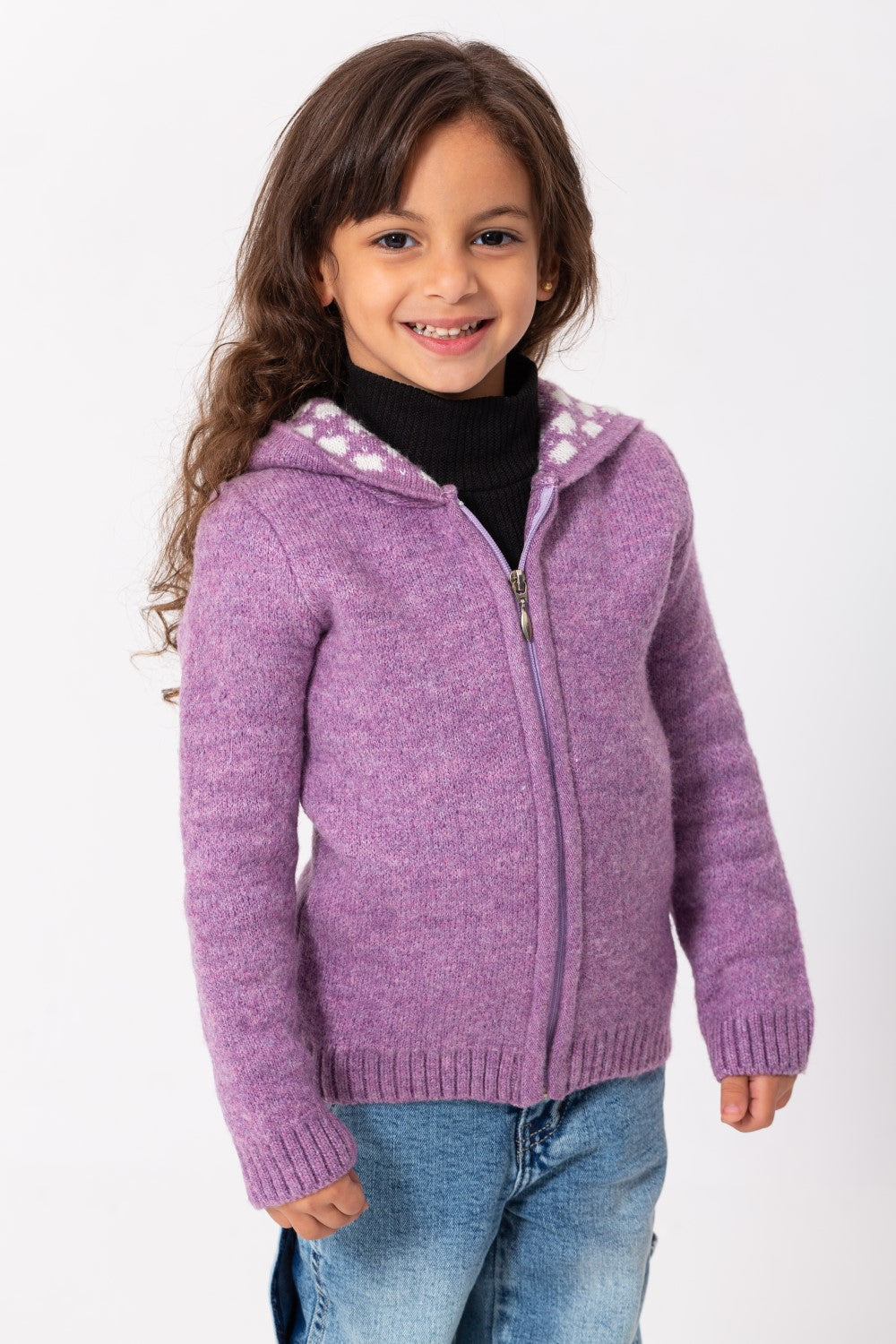 Girl's Regular Fit Full Zipper Unique Style Wool Hooded Pullover