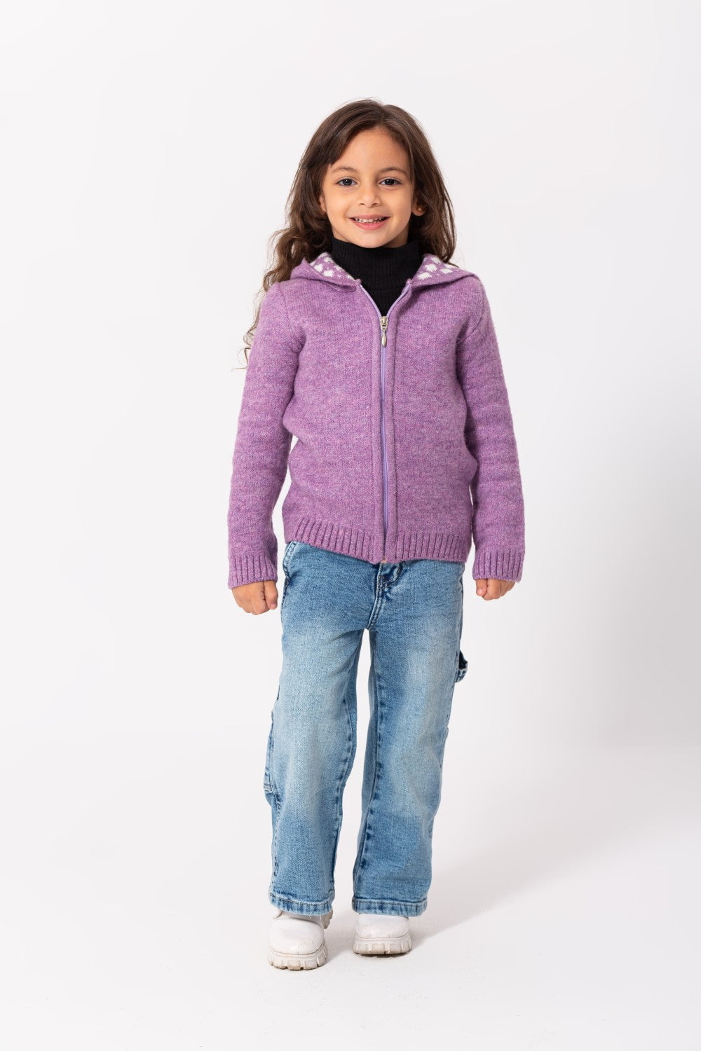 Girl's Regular Fit Full Zipper Unique Style Wool Hooded Pullover
