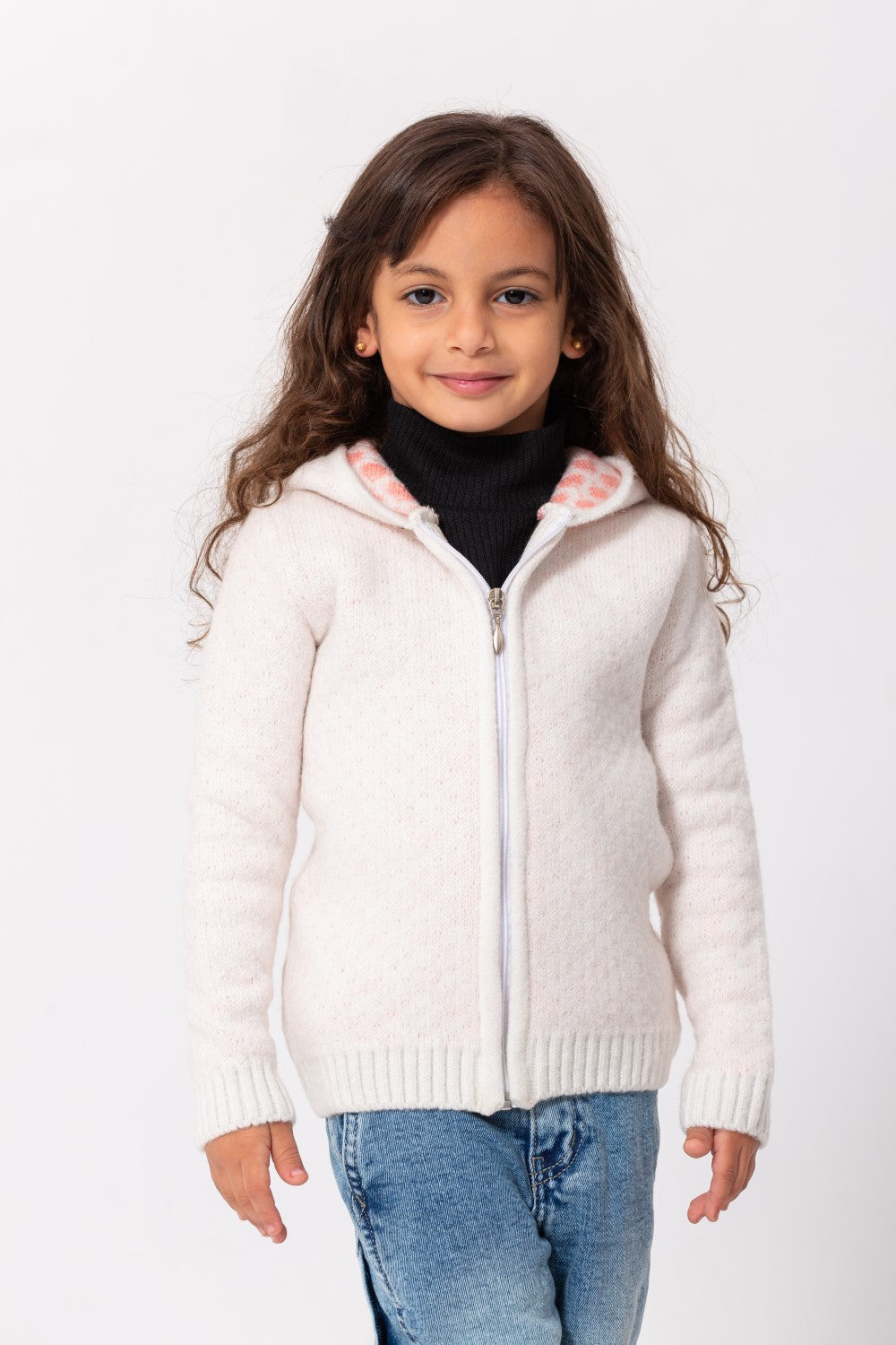 Girl's Regular Fit Full Zipper Unique Style Wool Hooded Pullover