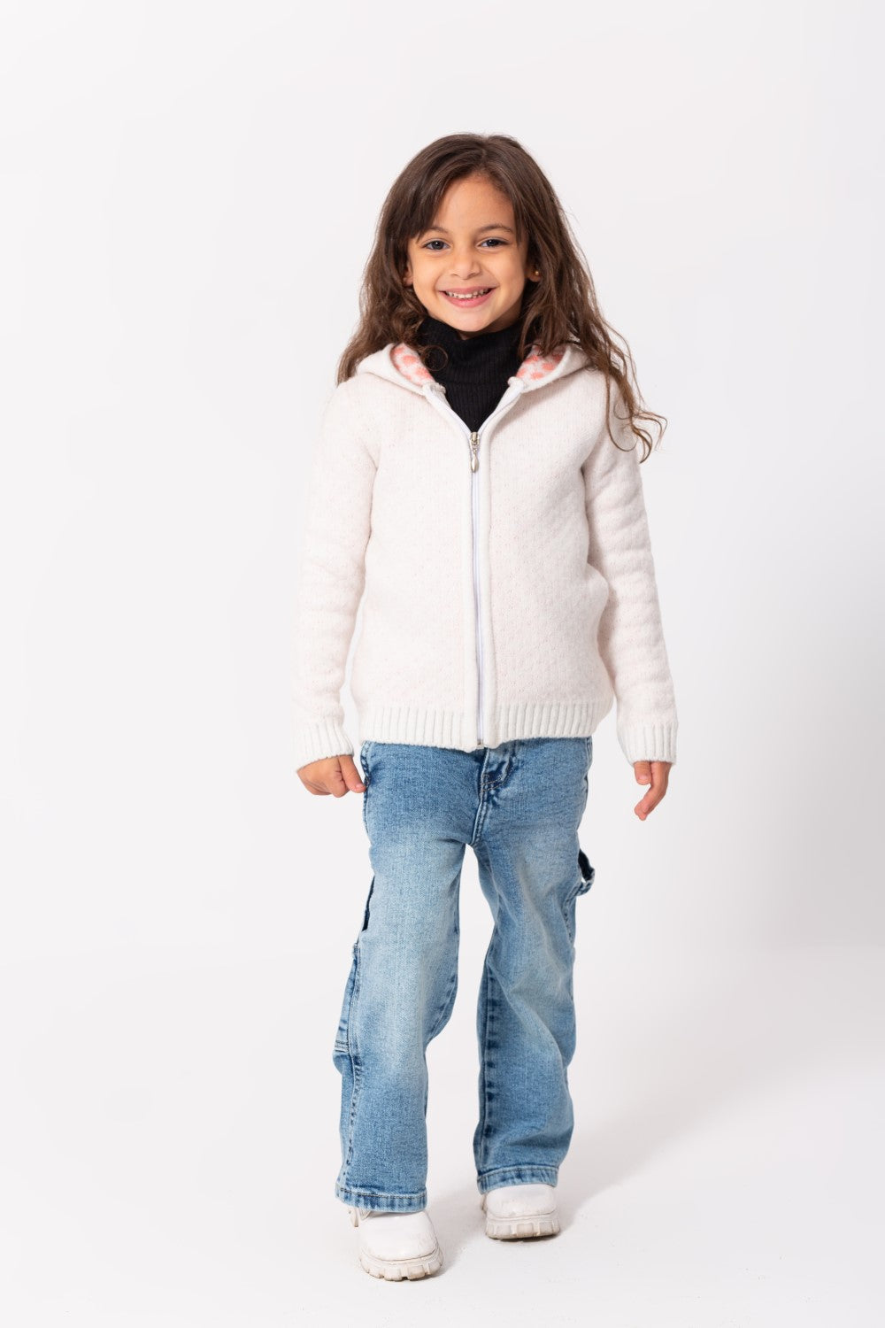 Girl's Regular Fit Full Zipper Unique Style Wool Hooded Pullover