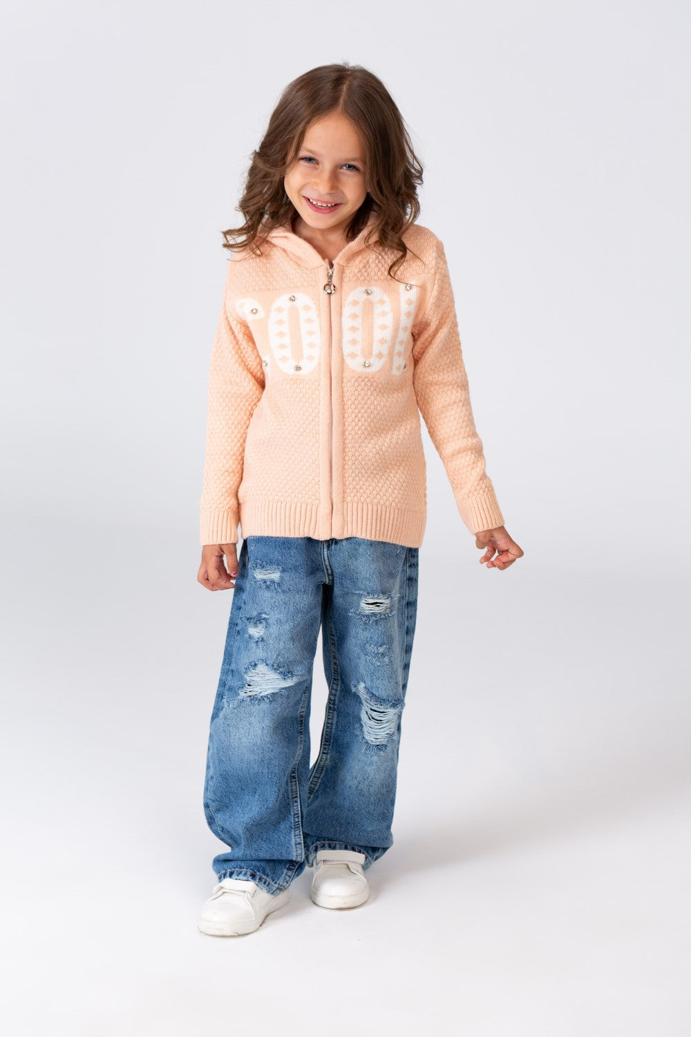 Girl's Hooded Pullover With Front Zipper In Practical Comfortable Material