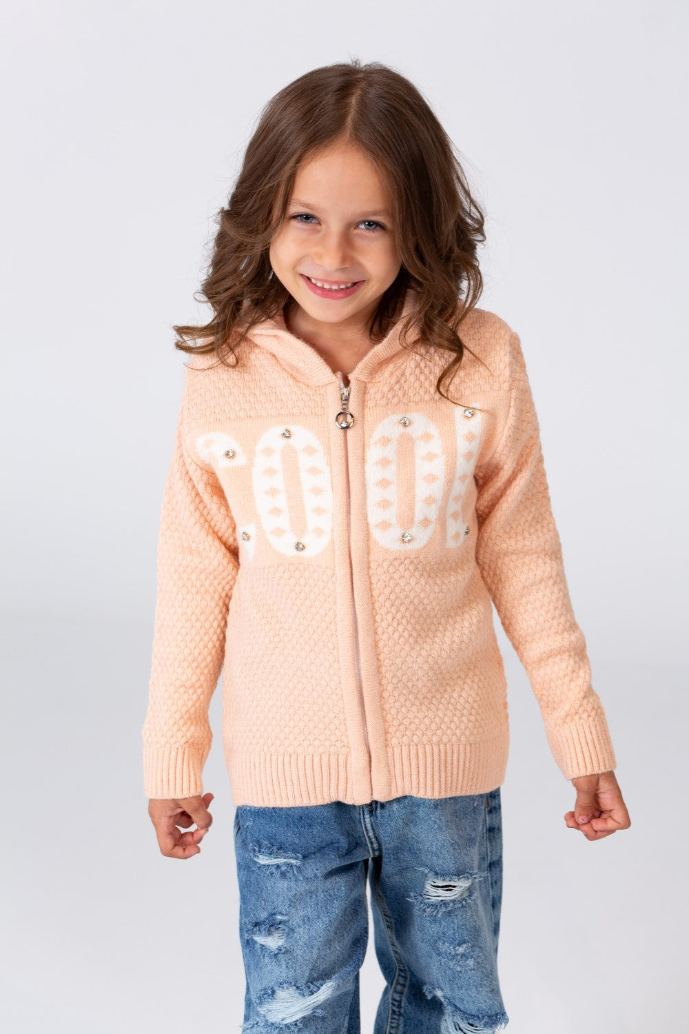 Girl's Hooded Pullover With Front Zipper In Practical Comfortable Material