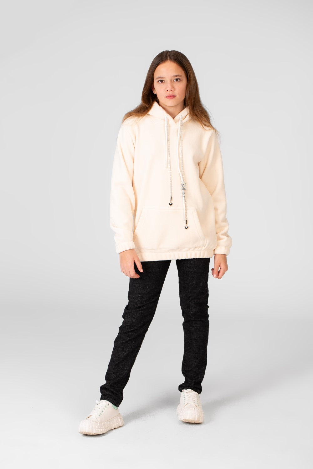 Girl's Basic Plain Hoodie Sweatshirt With Long Sleeves