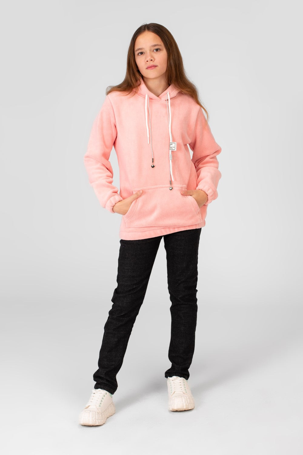 Girl's Basic Plain Hoodie Sweatshirt With Long Sleeves
