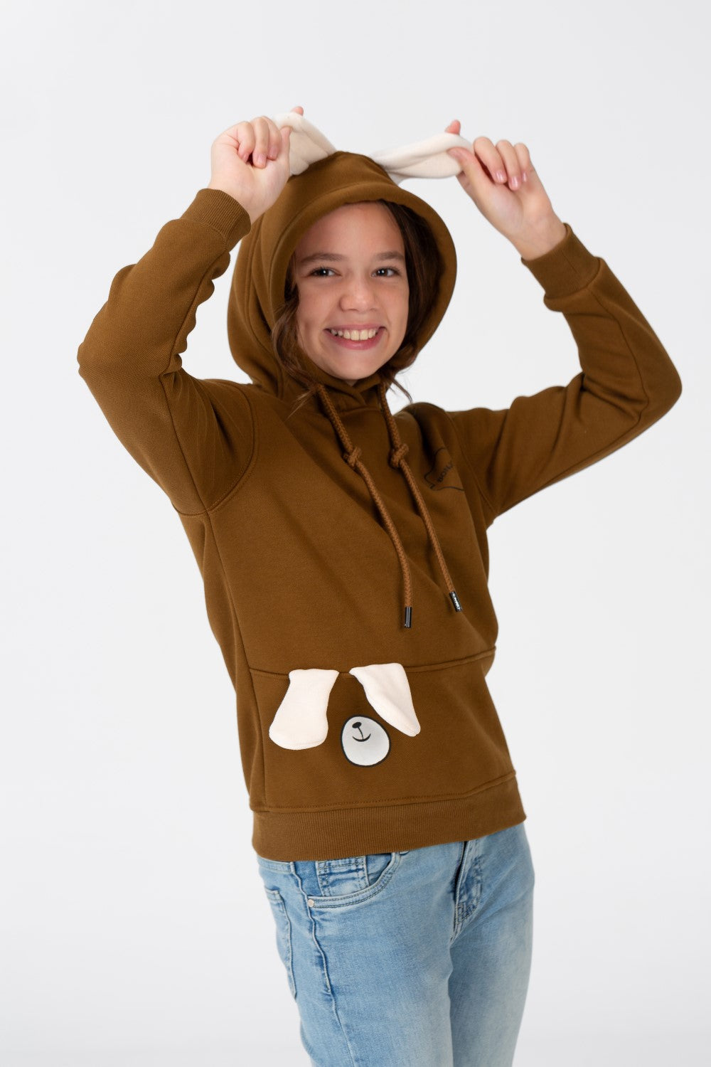 Girl's Sweatshirt With A Text Print On The shoulder And Hood