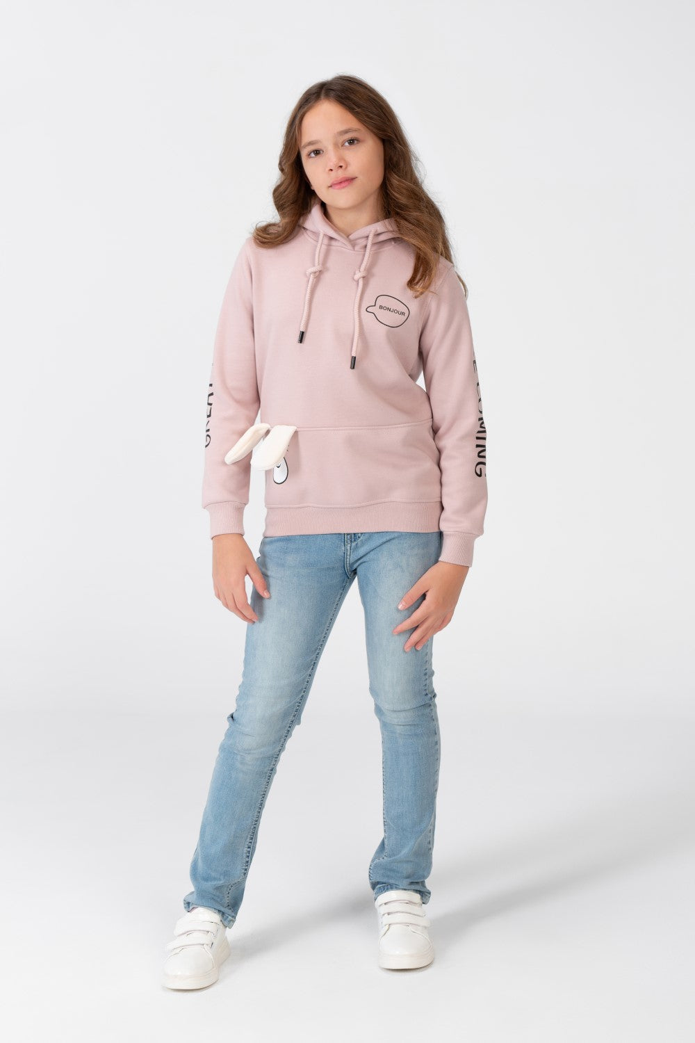 Girl's Sweatshirt With A Text Print On The shoulder And Hood