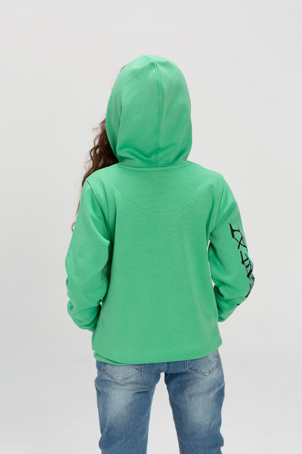 Girl's Hooded Crew Neck Long Sleeves Front Printed Padded Sweatshirt