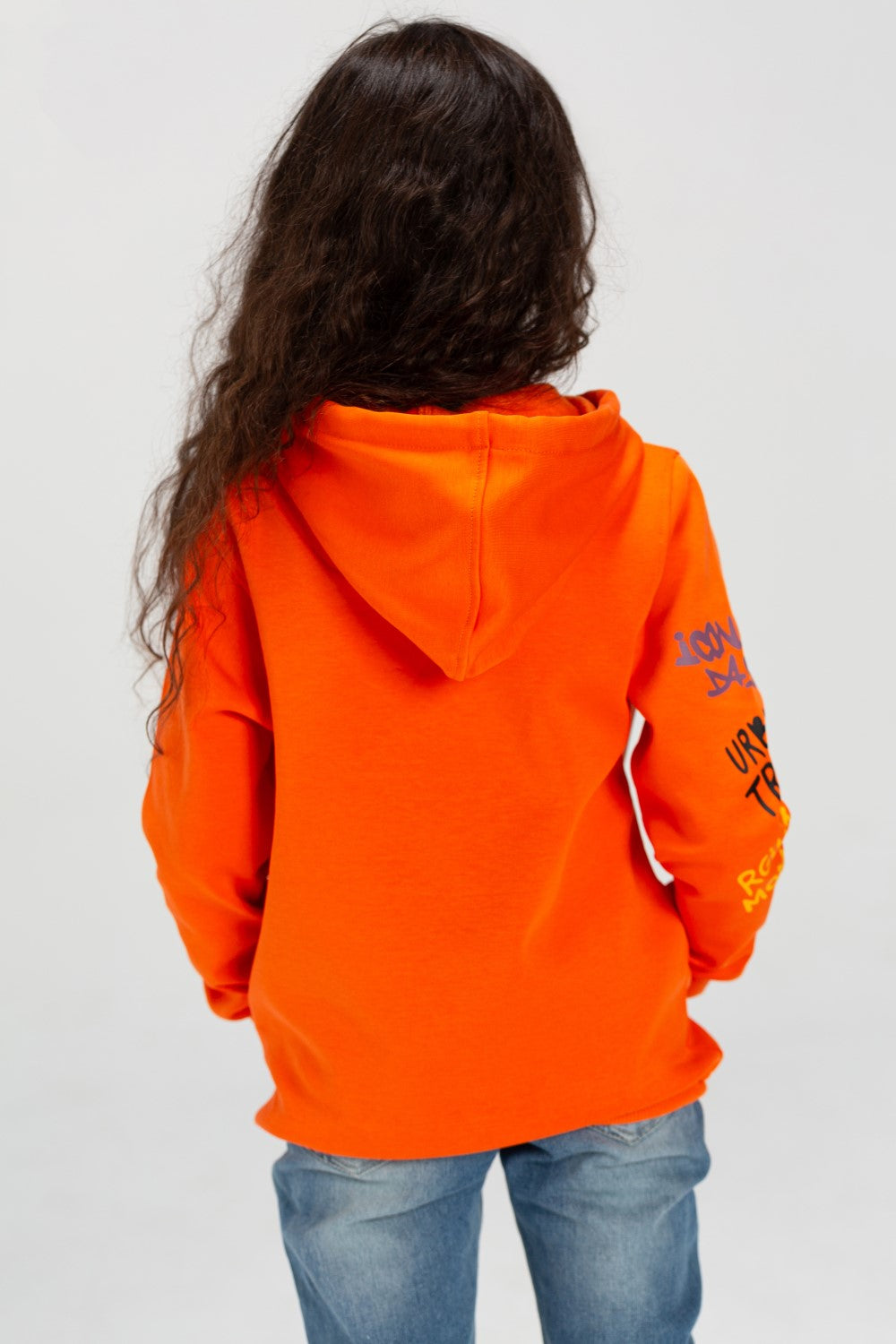 Girl's Hooded Round Neck Long Sleeves Front Printed Padded Sweatshirt