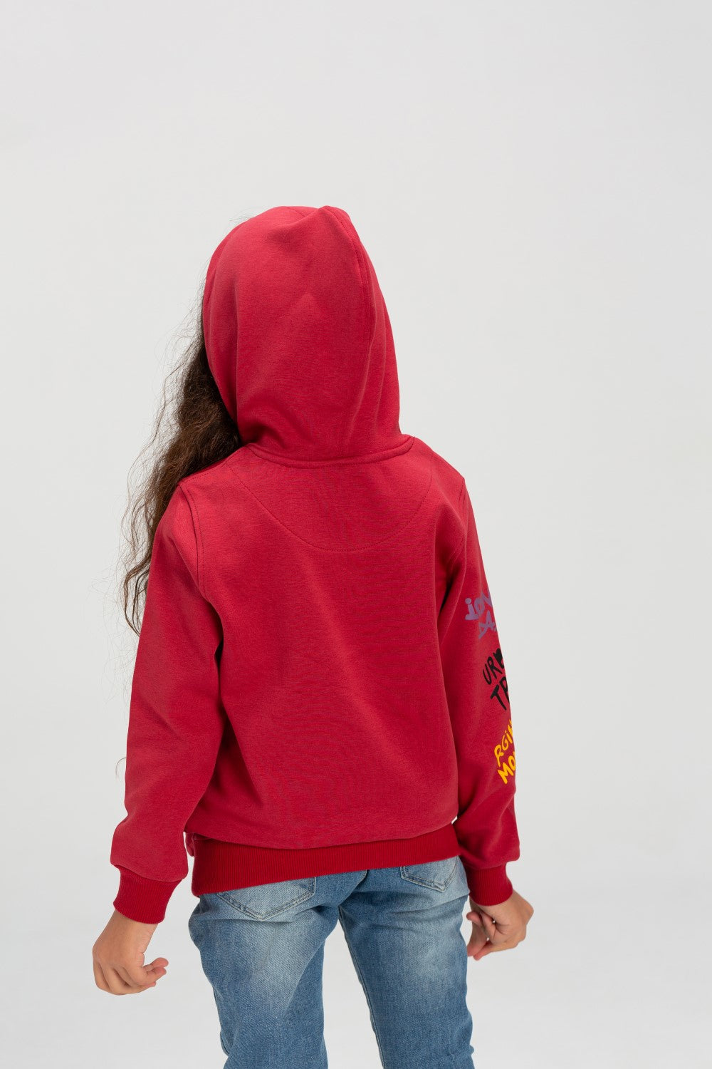 Girl's Hooded Round Neck Long Sleeves Front Printed Padded Sweatshirt
