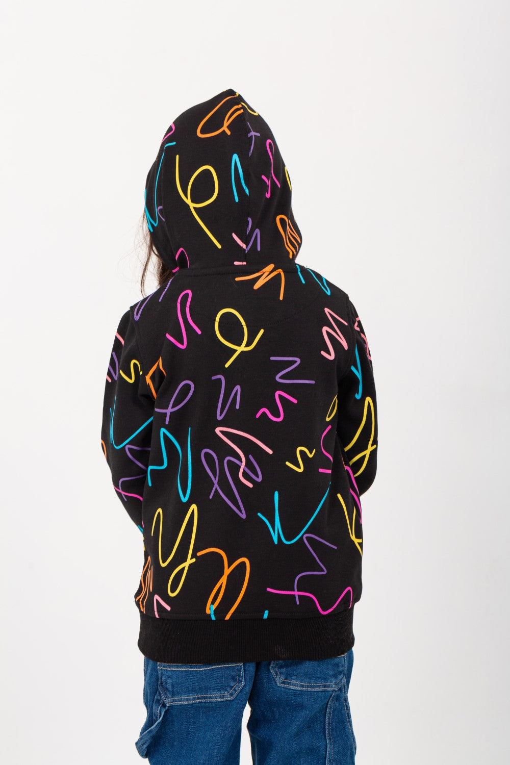 Girl's Padded Hoodie Front & Back Printed Hooded Sweatshirt