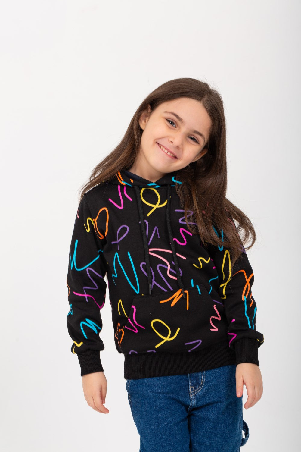 Girl's Padded Hoodie Front & Back Printed Hooded Sweatshirt