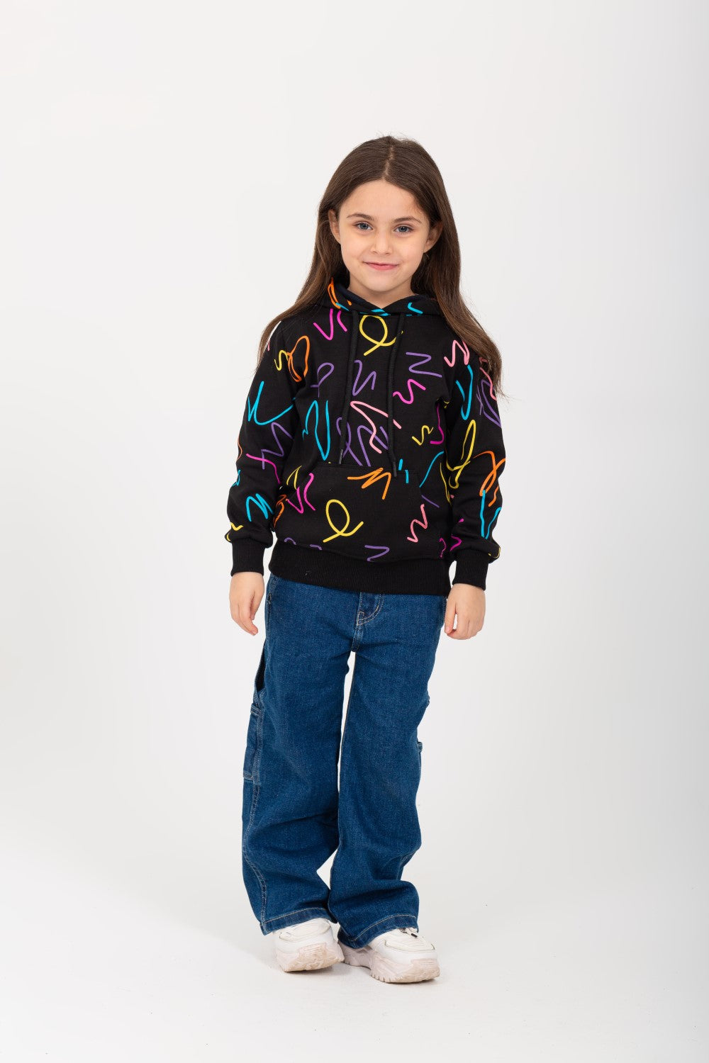 Girl's Padded Hoodie Front & Back Printed Hooded Sweatshirt