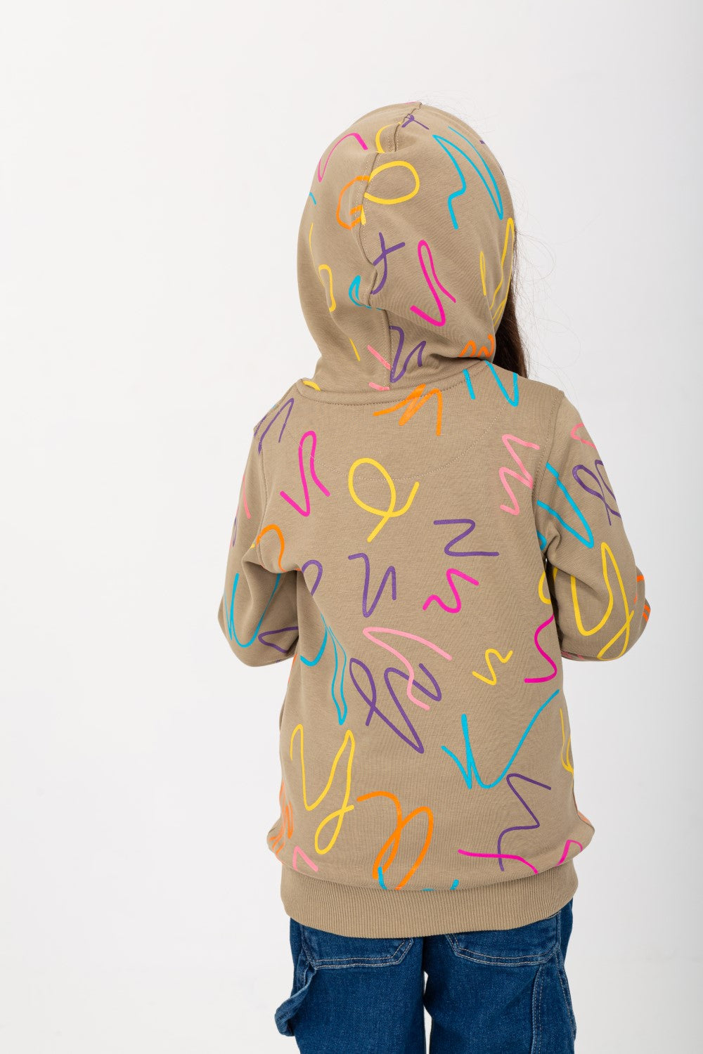 Girl's Padded Hoodie Front & Back Printed Hooded Sweatshirt