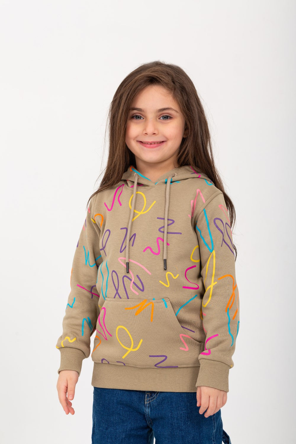 Girl's Padded Hoodie Front & Back Printed Hooded Sweatshirt