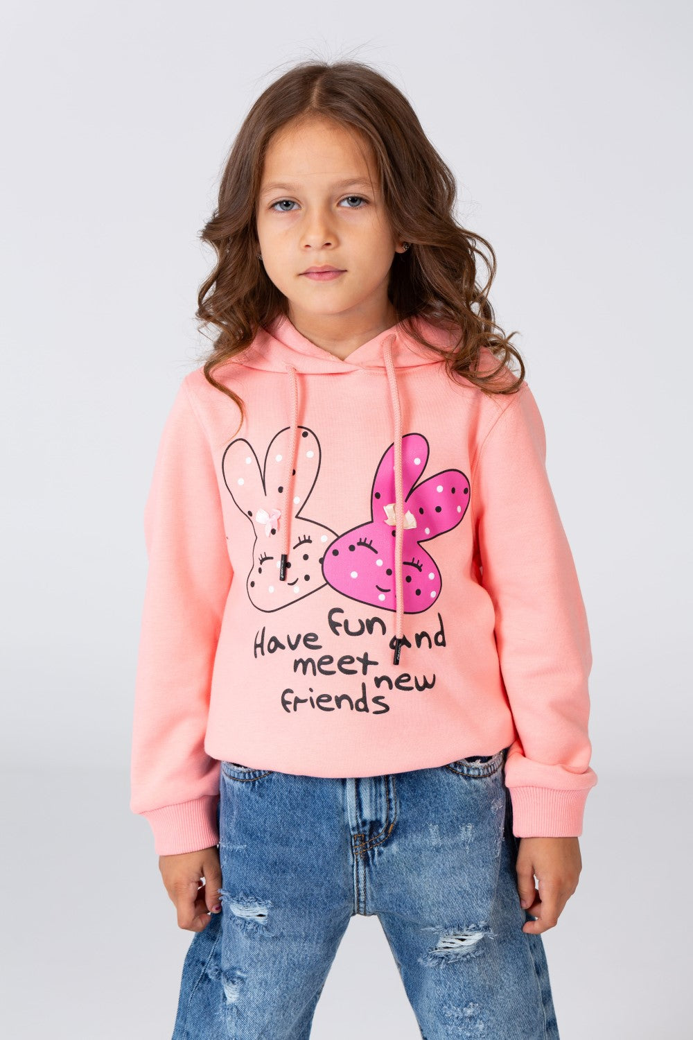 Girl's Hoodie Sweatshirt With Front Print Made Of Melton With A Breathable Material