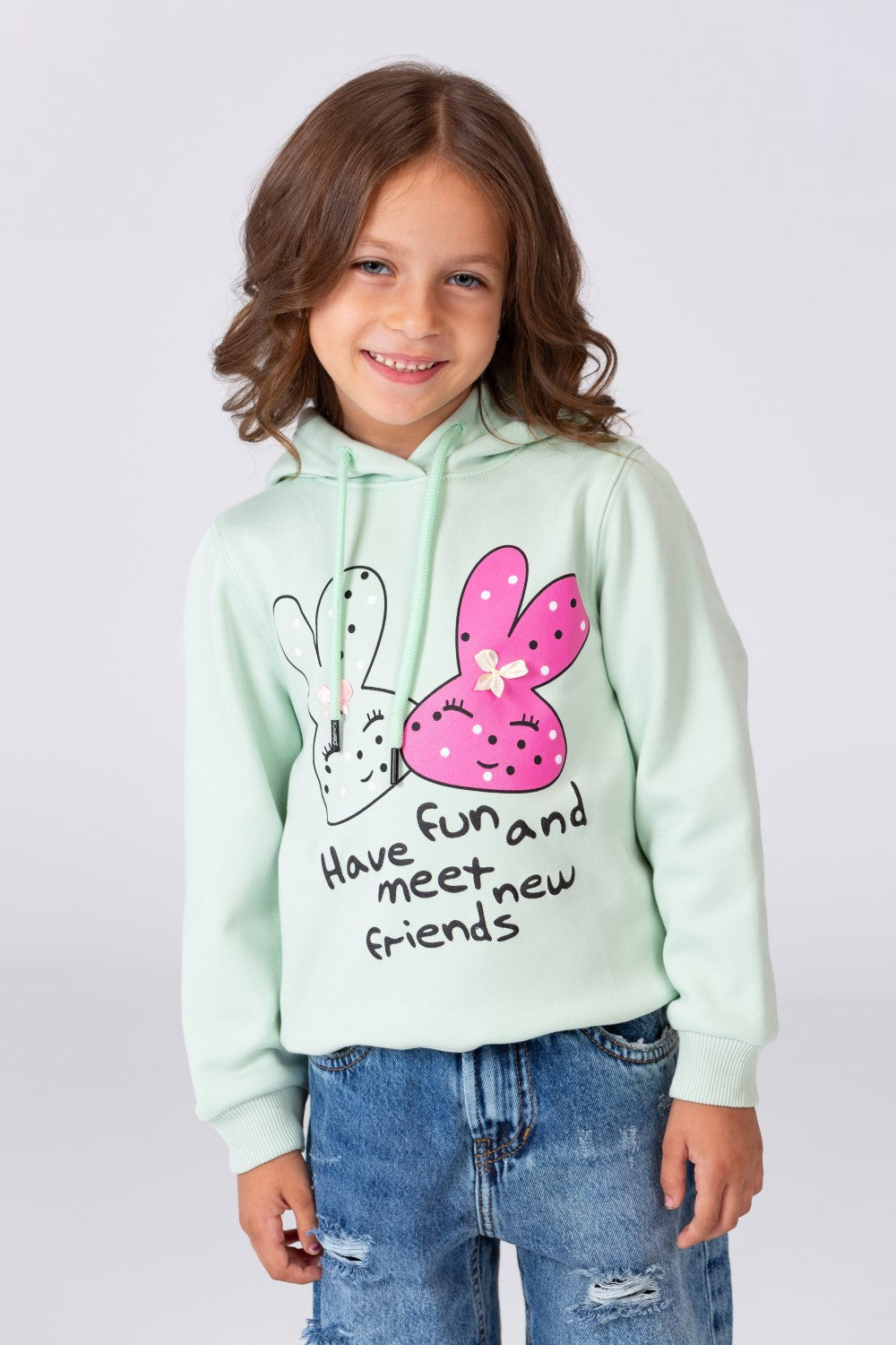 Girl's Hoodie Sweatshirt With Front Print Made Of Melton With A Breathable Material