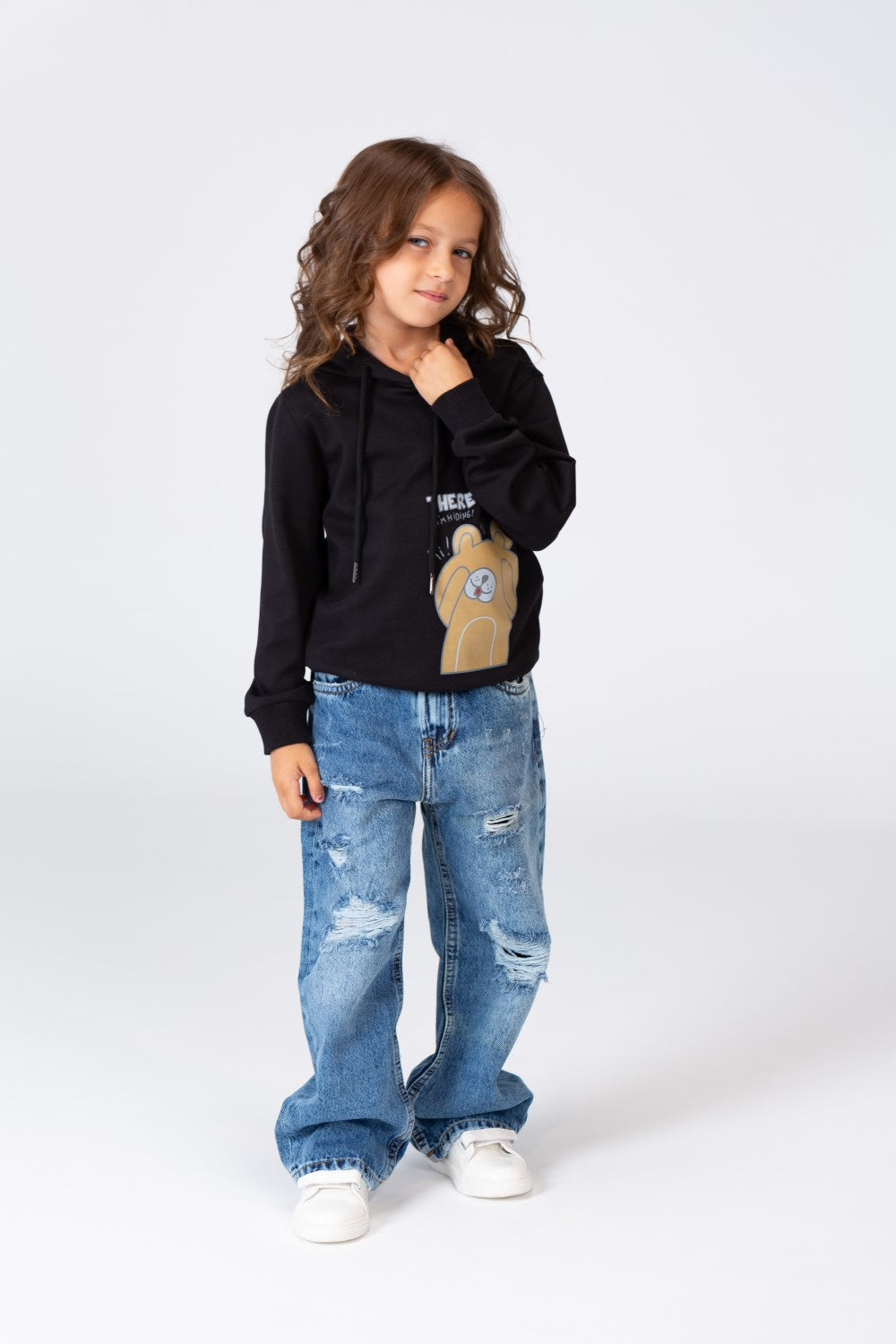 Girl's Hoodie Sweatshirt With Front Print In Breathable Melton Material