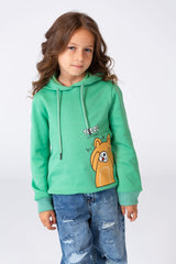 Girl's Hoodie Sweatshirt With Front Print In Breathable Melton Material