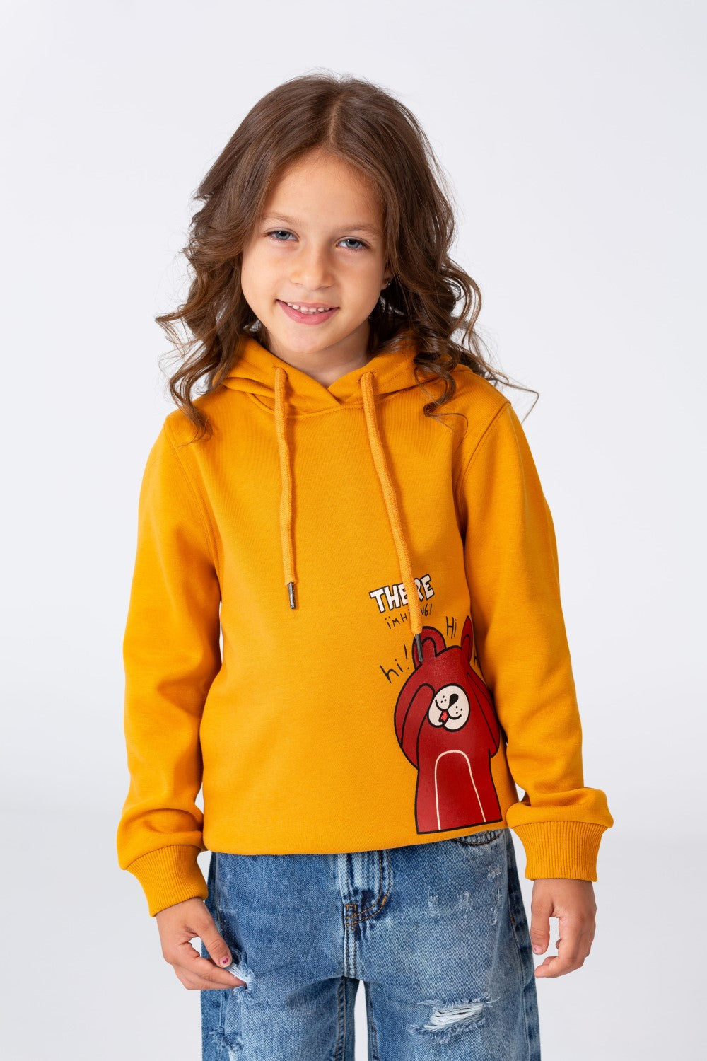 Girl's Hoodie Sweatshirt With Front Print In Breathable Melton Material