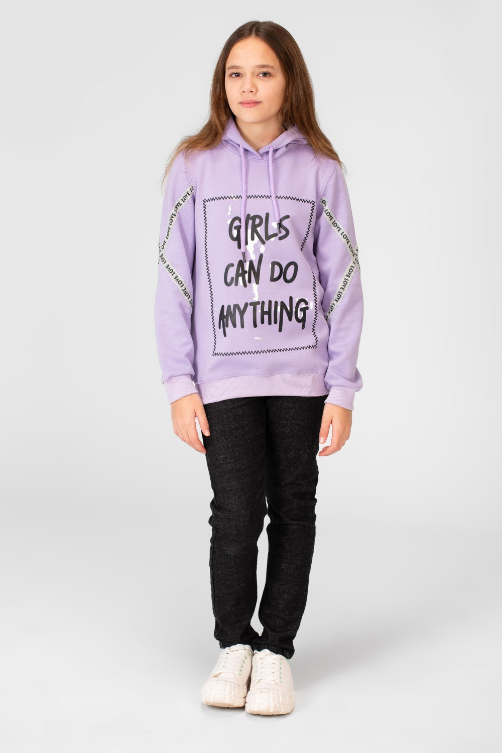 Girl's Printed Hood Sweatshirt With Long Sleeves