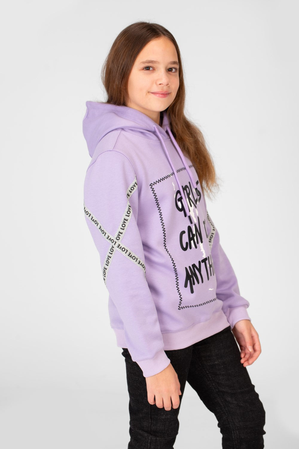 Girl's Printed Hood Sweatshirt With Long Sleeves