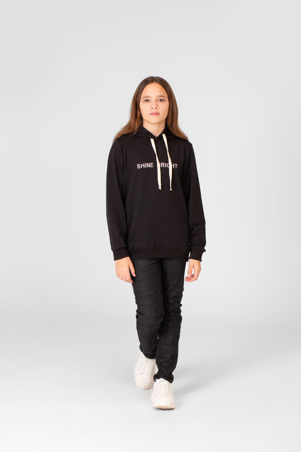 Girl's Hoodie Sweatshirt With Text Print And Long Sleeves