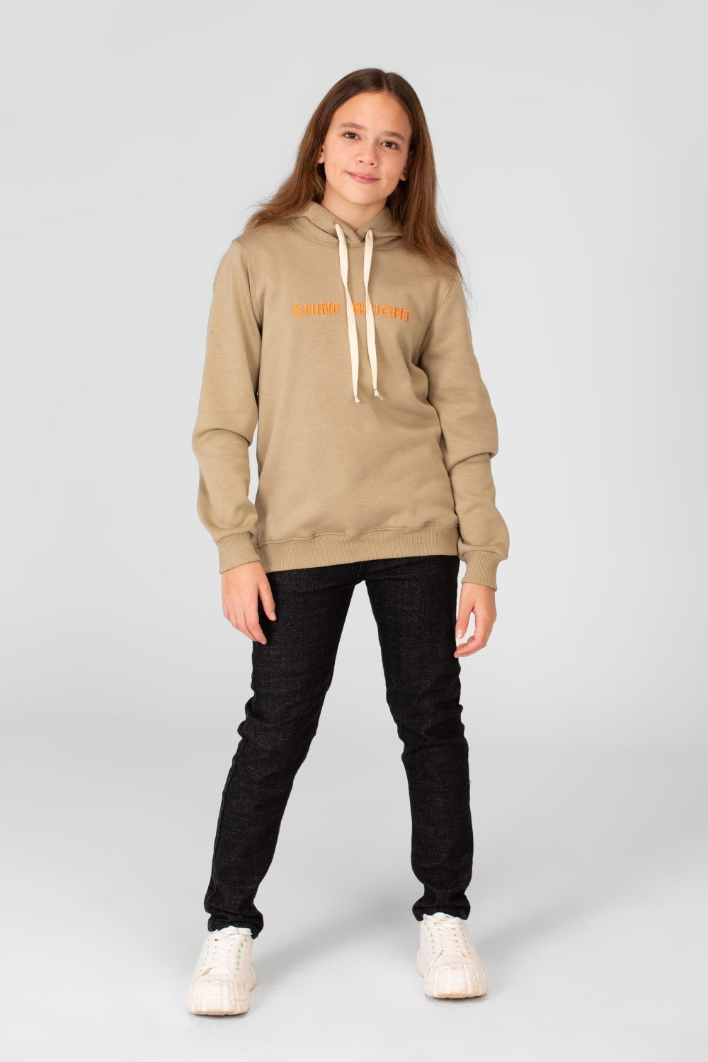 Girl's Hoodie Sweatshirt With Text Print And Long Sleeves
