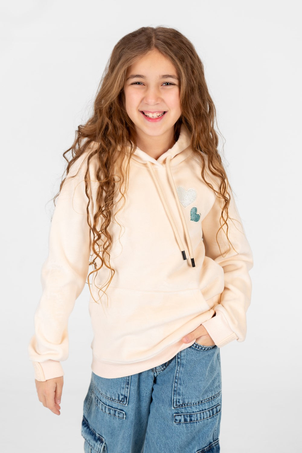 Girl's Heart Print Hoodie Sweatshirt With Kangaroo Pocket