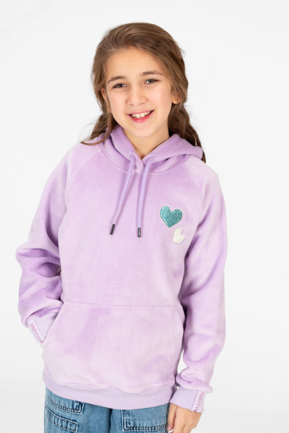 Girl's Heart Print Hoodie Sweatshirt With Kangaroo Pocket