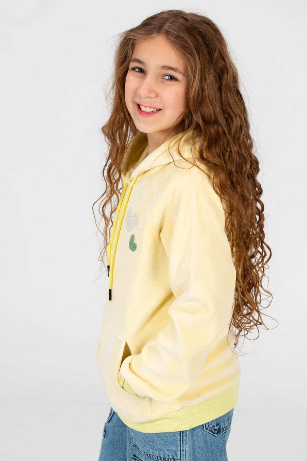 Girl's Heart Print Hoodie Sweatshirt With Kangaroo Pocket