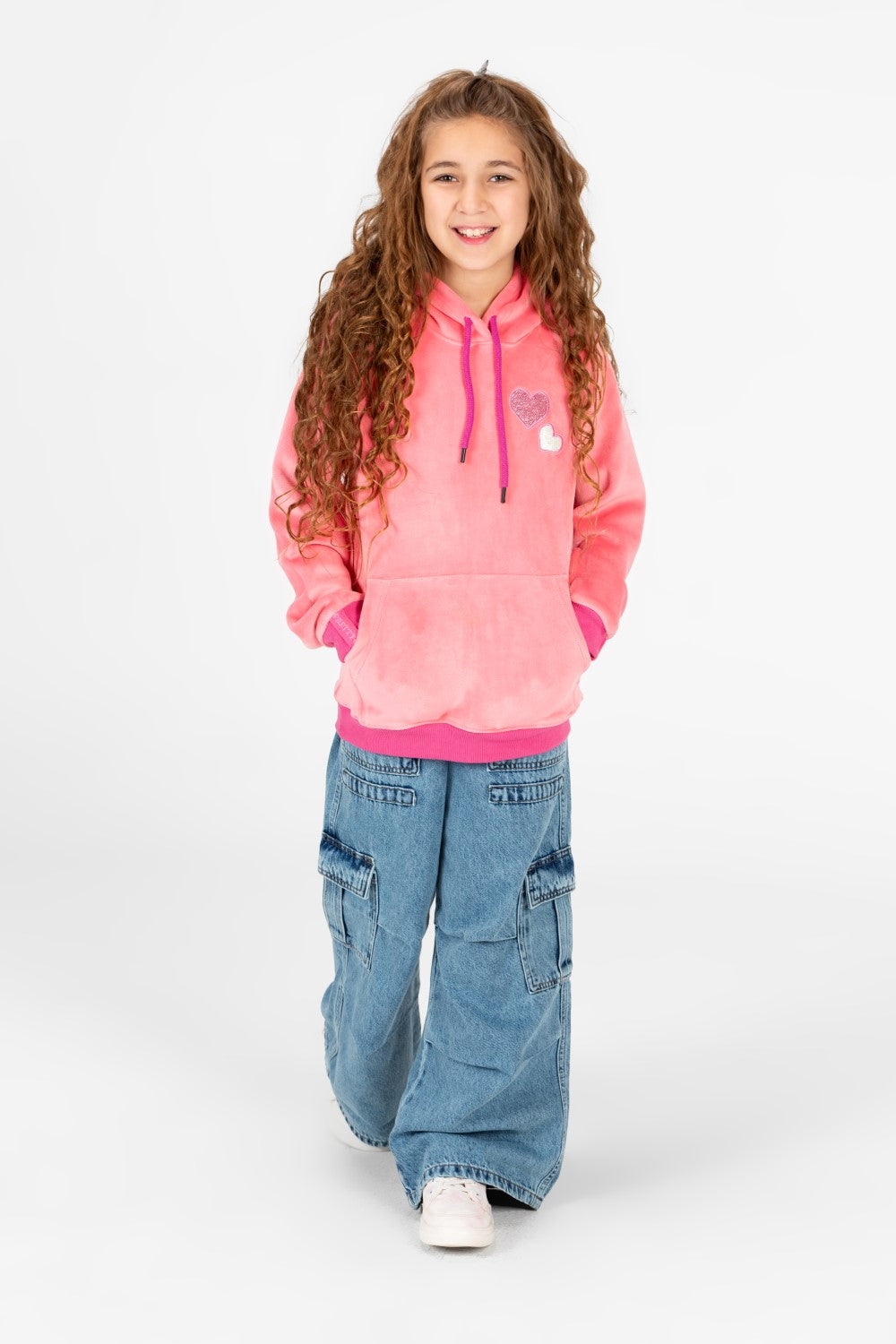 Girl's Heart Print Hoodie Sweatshirt With Kangaroo Pocket