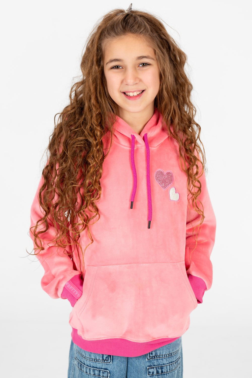 Girl's Heart Print Hoodie Sweatshirt With Kangaroo Pocket