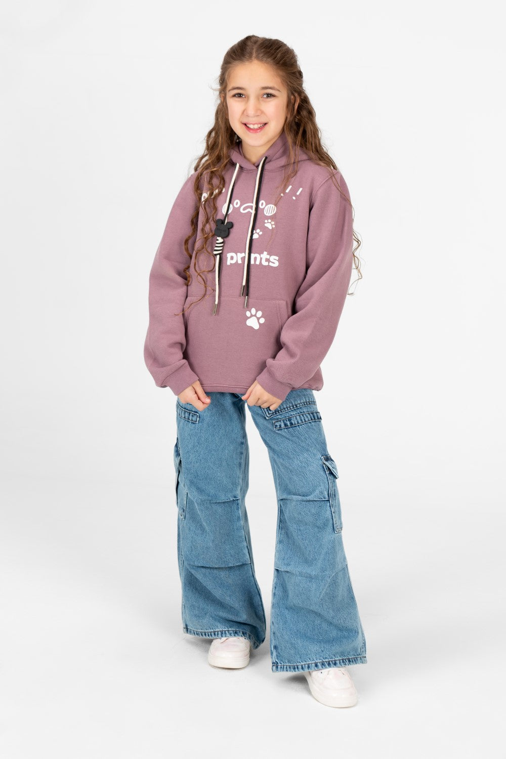 Girl's Front Print Hoodie Sweatshirt With Kangaroo Pocket