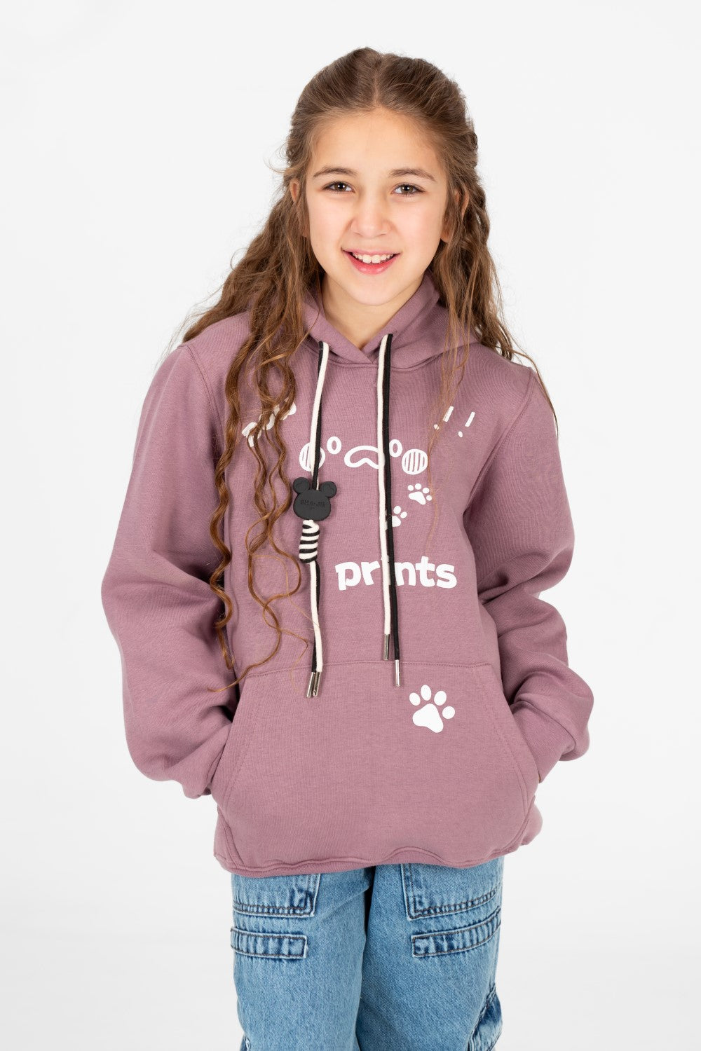 Girl's Front Print Hoodie Sweatshirt With Kangaroo Pocket