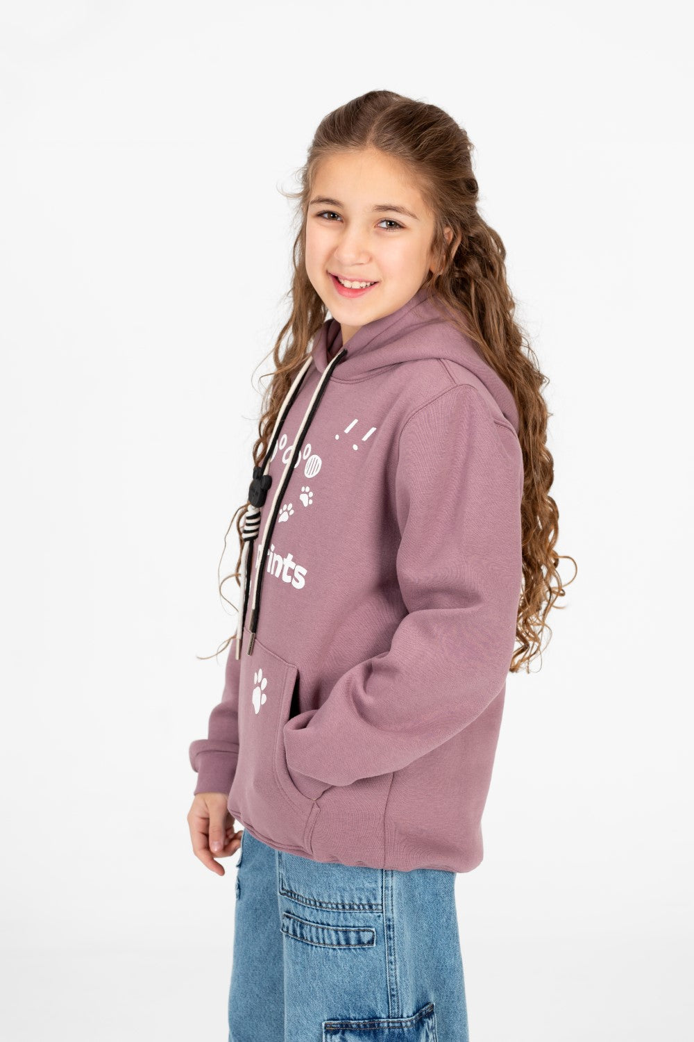 Girl's Front Print Hoodie Sweatshirt With Kangaroo Pocket