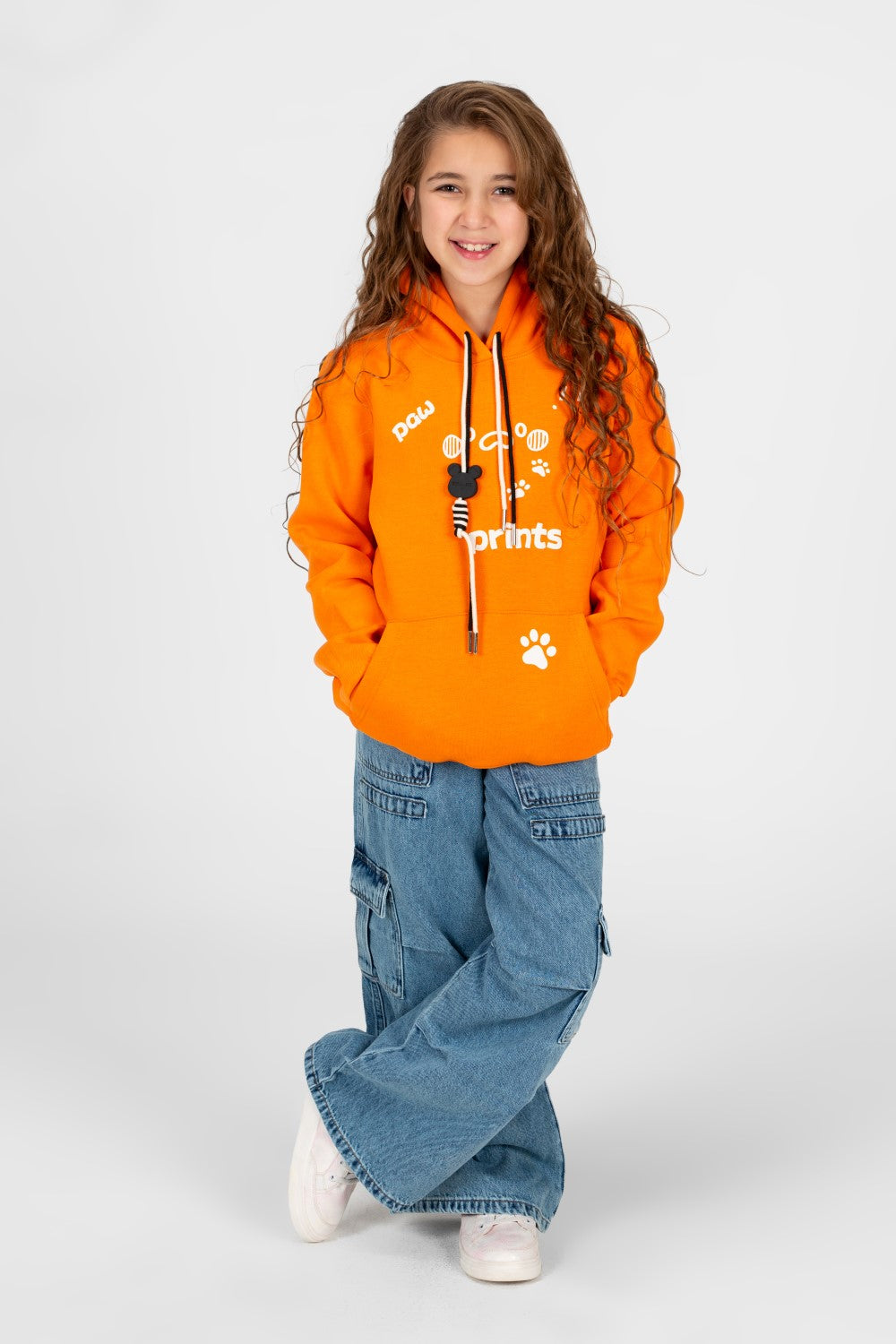 Girl's Front Print Hoodie Sweatshirt With Kangaroo Pocket