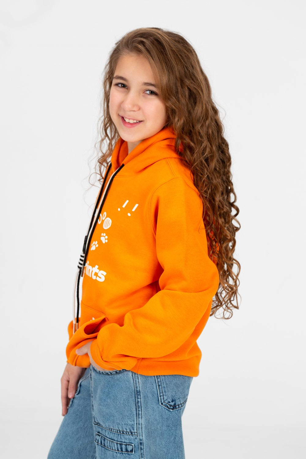 Girl's Front Print Hoodie Sweatshirt With Kangaroo Pocket