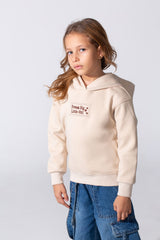 Girl's Slim Fit Hood Sweatshirt With A Front Text Print