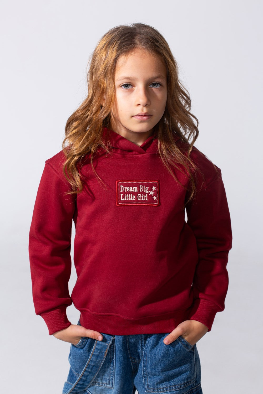 Girl's Slim Fit Hood Sweatshirt With A Front Text Print