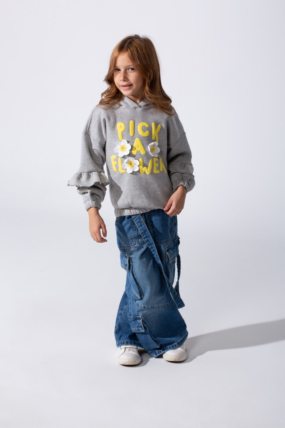 Girl's Ruffles Long Sleeves Hoodie Sweatshirt With A Front Text Print Modern Design